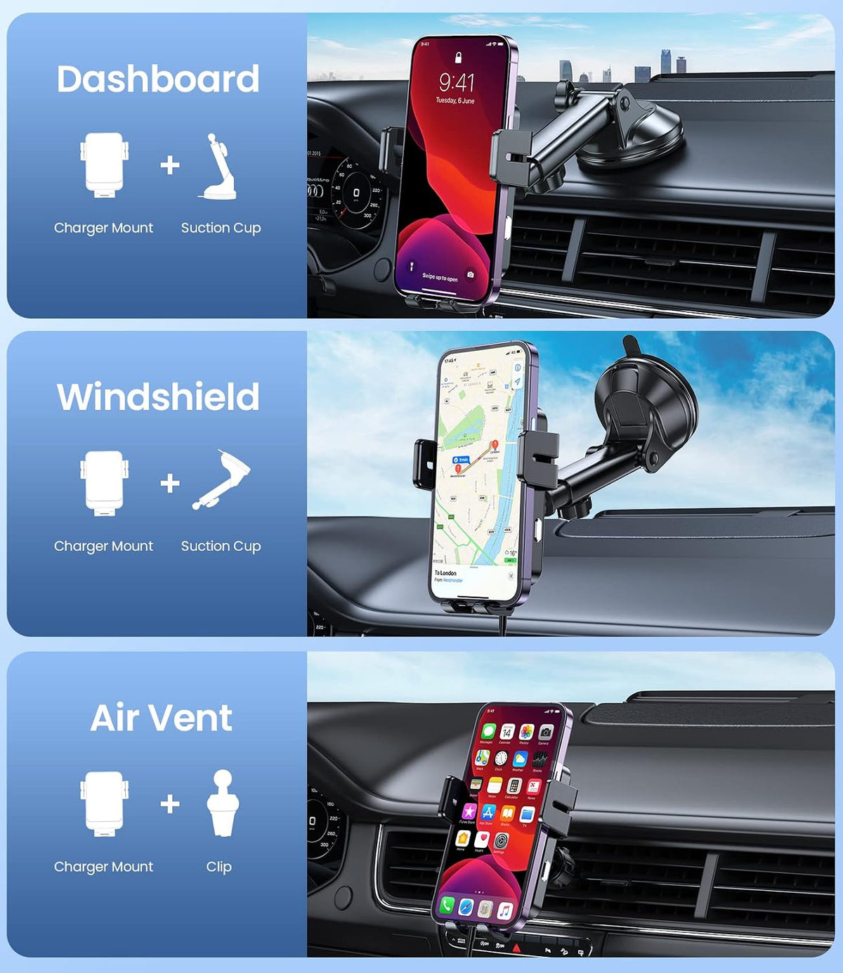MOKPR Grey Wireless Car Charger Mount