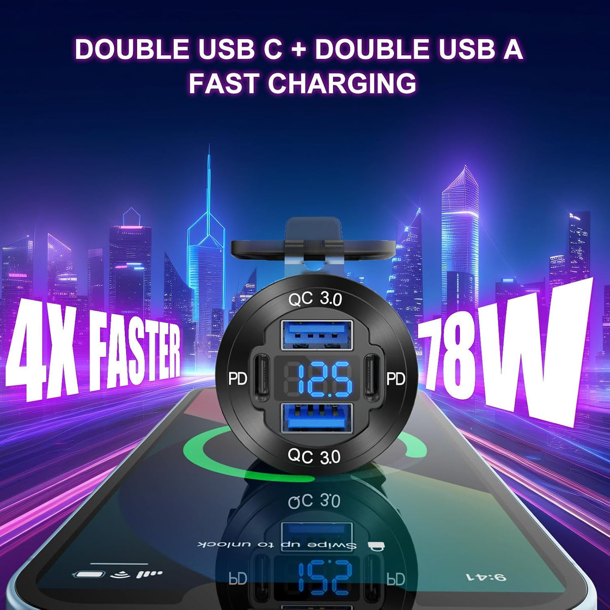 Hapytrip 4-Port 12V USB Car Charger