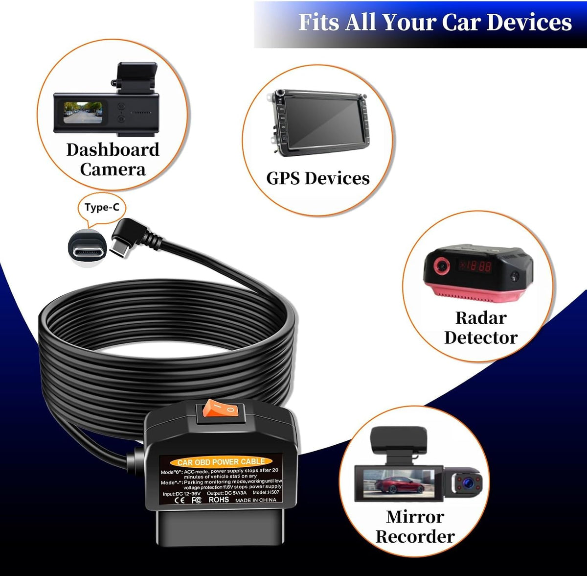 BNnYY Dash Cam OBD Power Cable