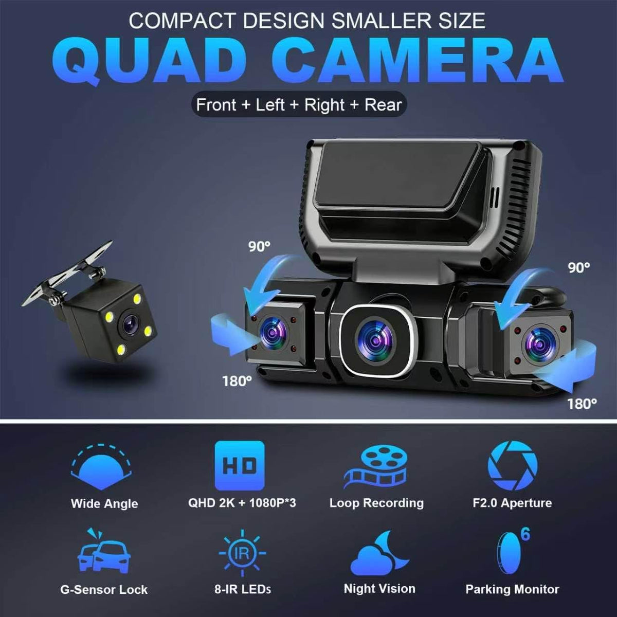 YUINWEN W6 4-Channel 360° Dash Cam with 2K Front Recording