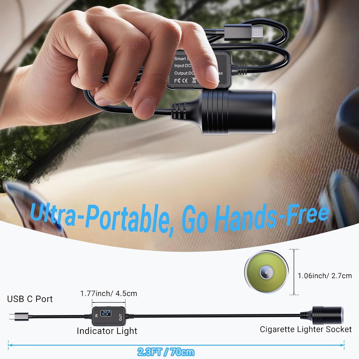 Moqidong USB-C to 12V Car Adapter