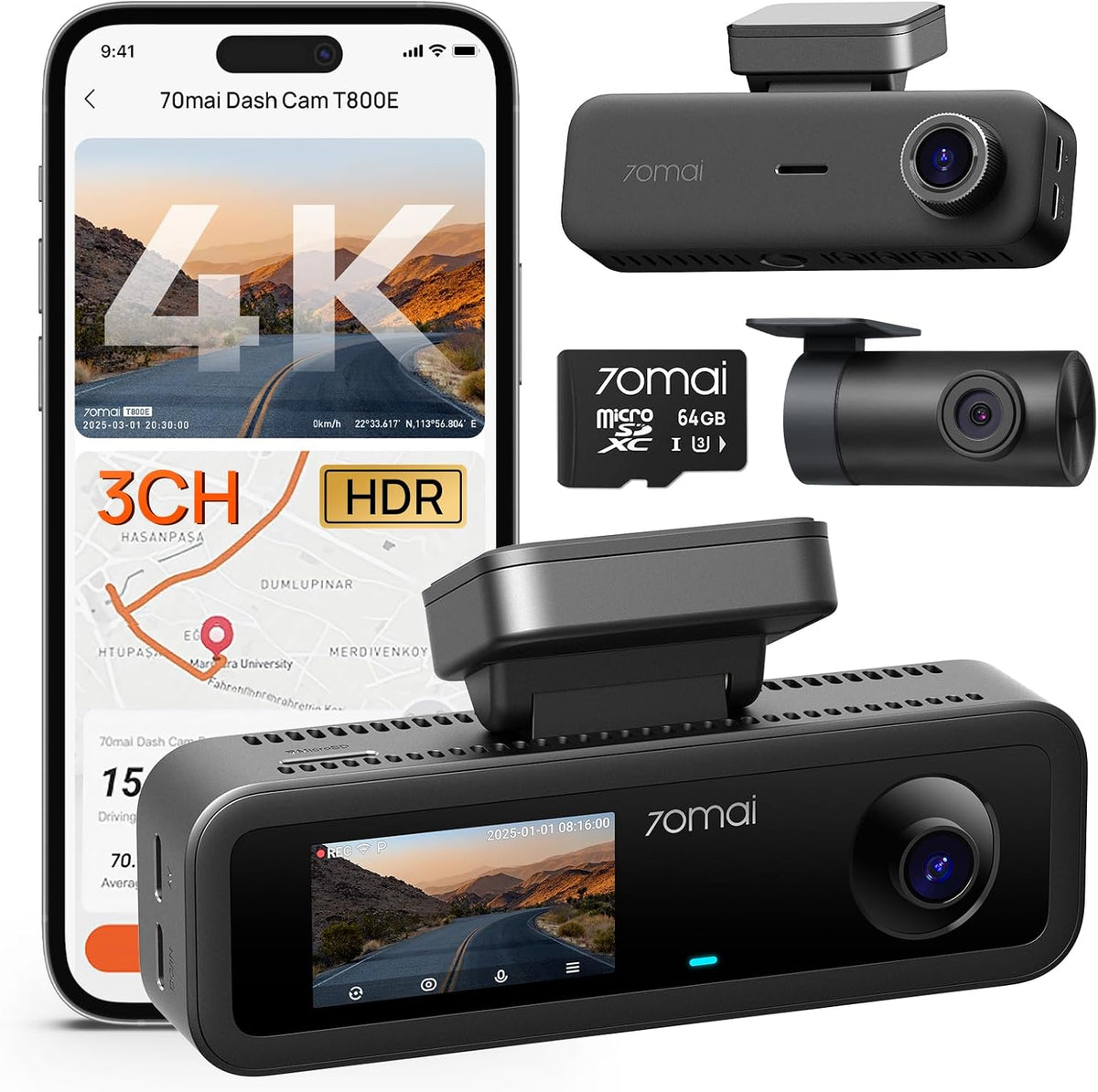 70mai T800E 3 Channel Dash Cam