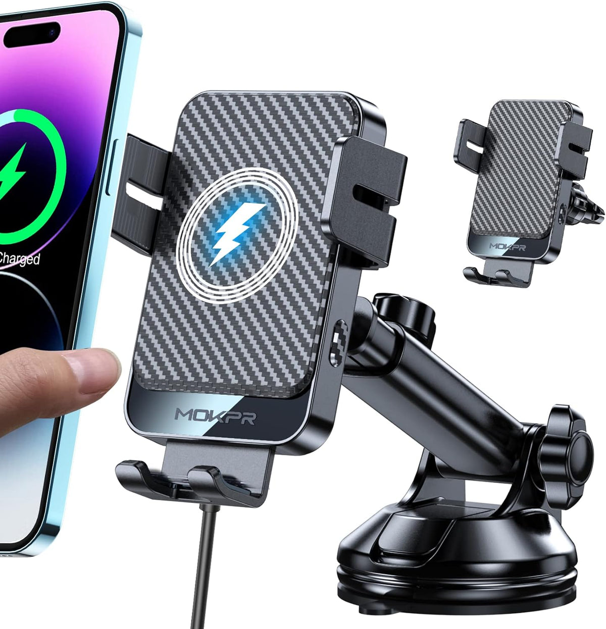 MOKPR Grey Wireless Car Charger Mount
