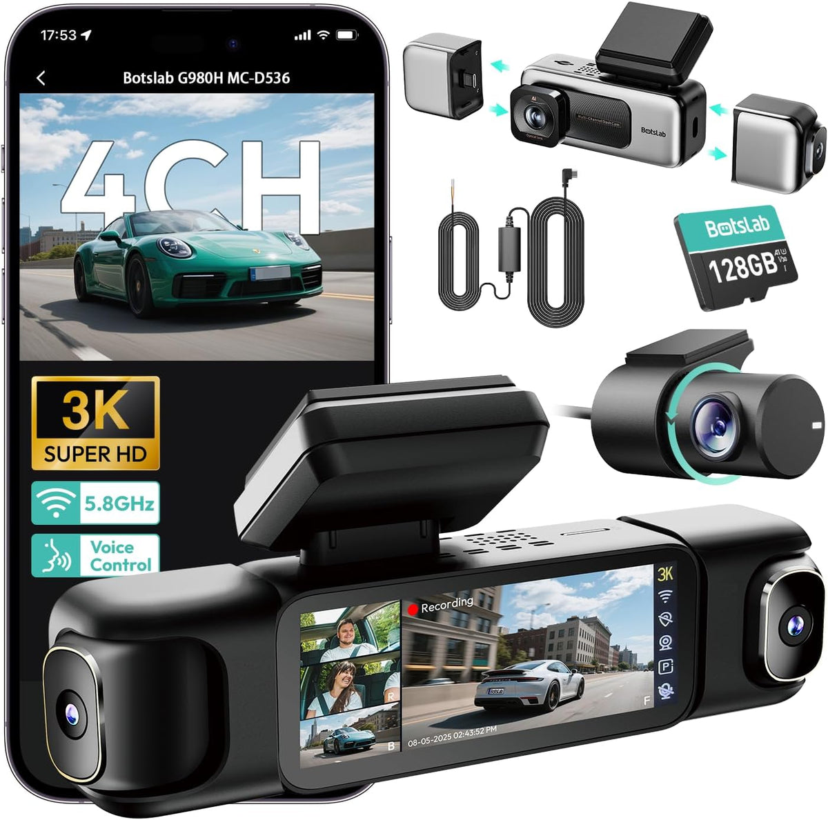 BOTSLAB 4 Channel Dash Cam