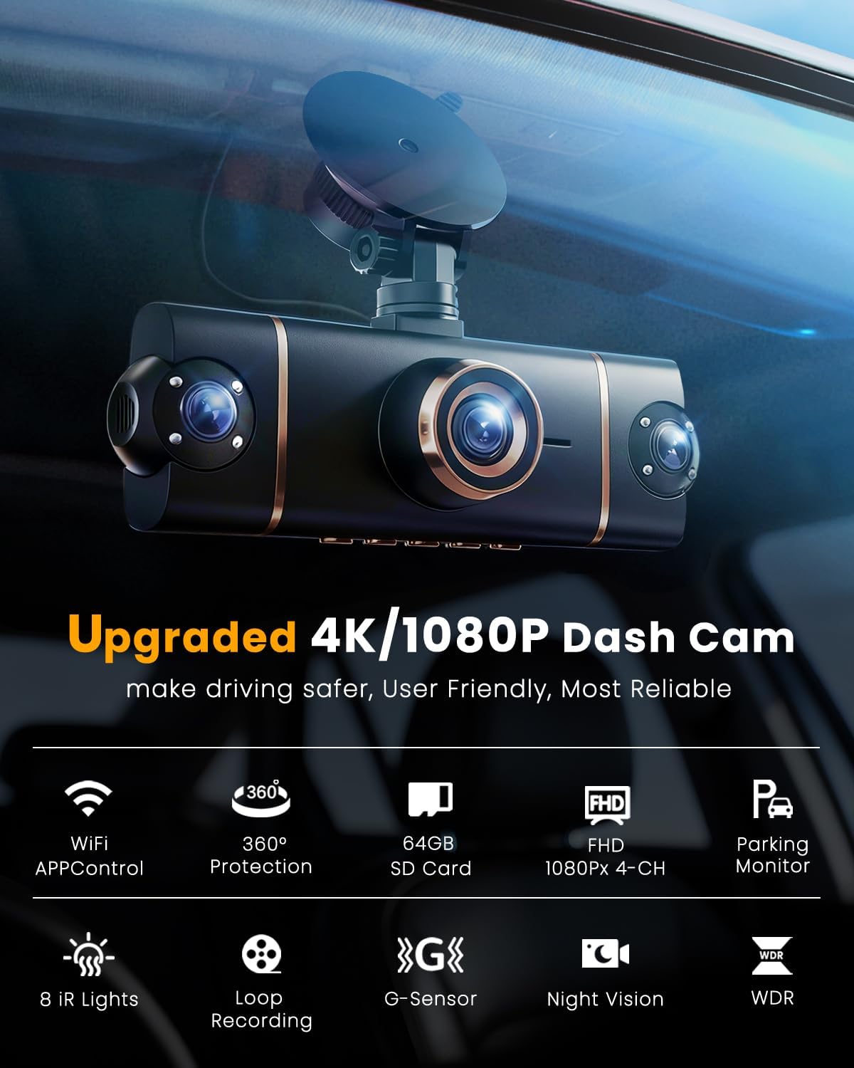 XYGCACO 4-Channel 360° Dash Camera