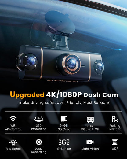 XYGCACO 4-Channel 360° Dash Camera