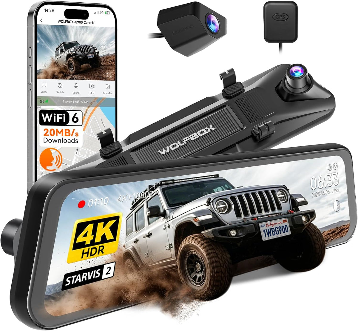 WOLFBOX G900 Core-N Mirror Dash Cam