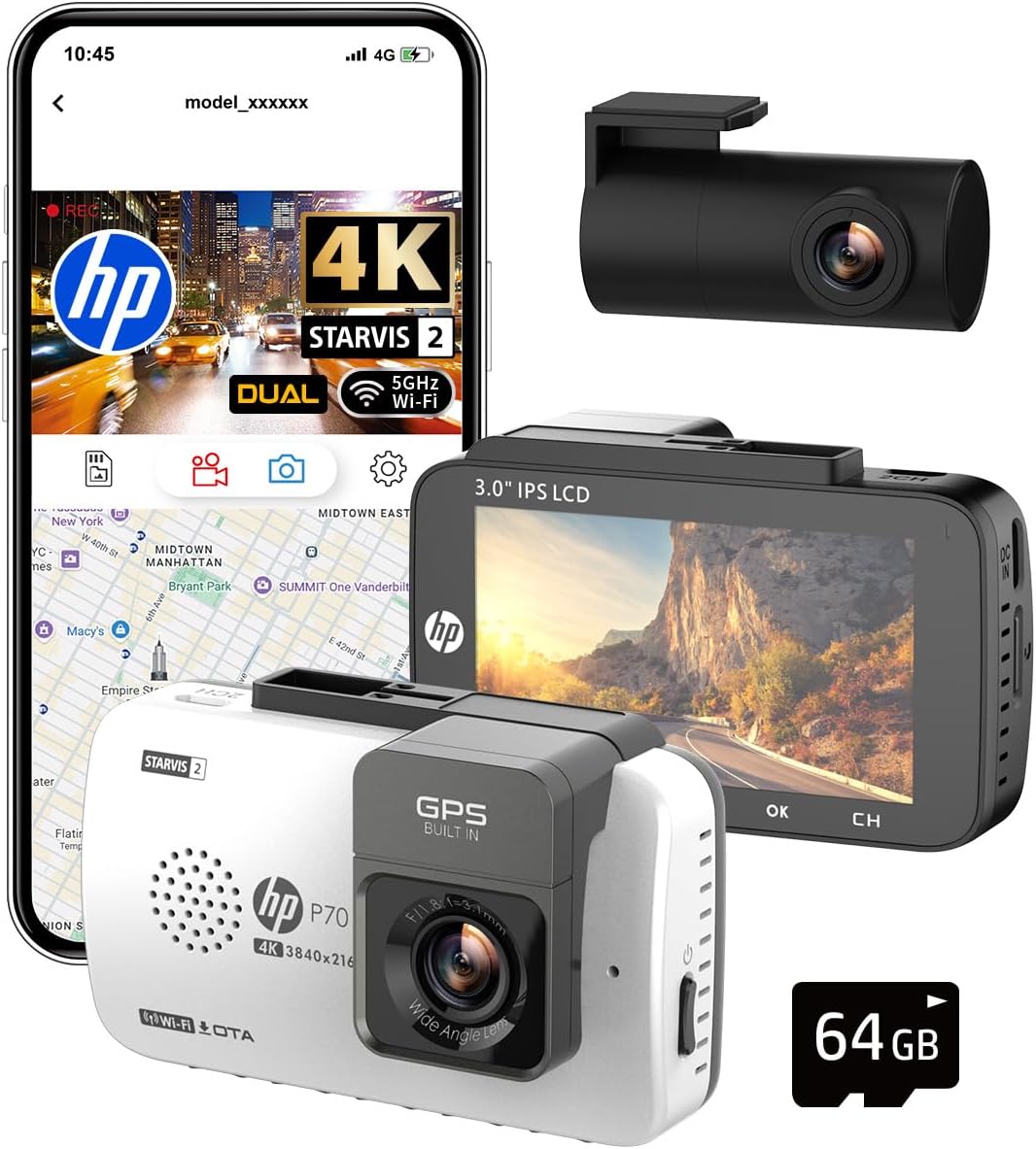 HP P70 4K Front and Full HD Rear Dash Cam