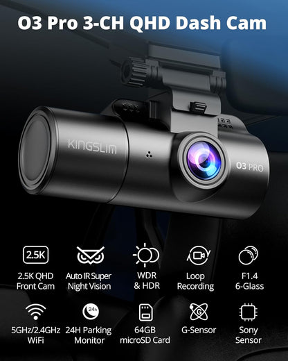 Kingslim O3 Pro 3-Channel Dash Cam