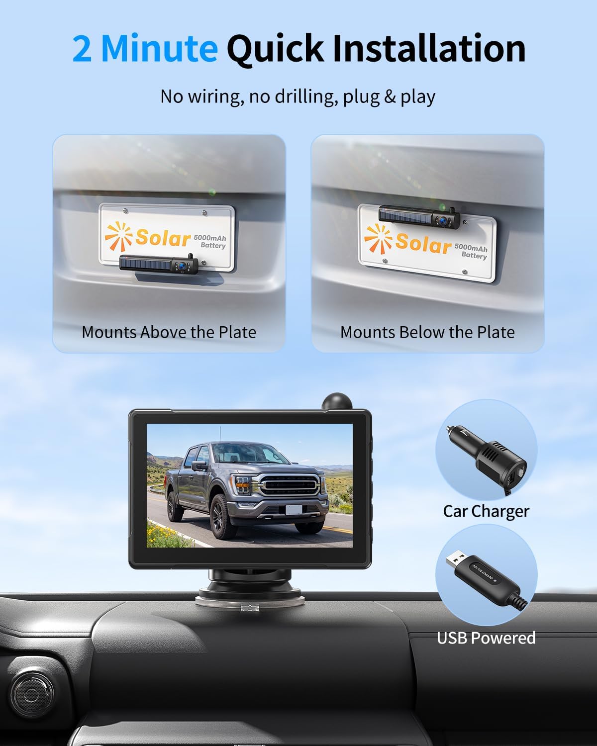 Xroose Solar Wireless Backup Camera