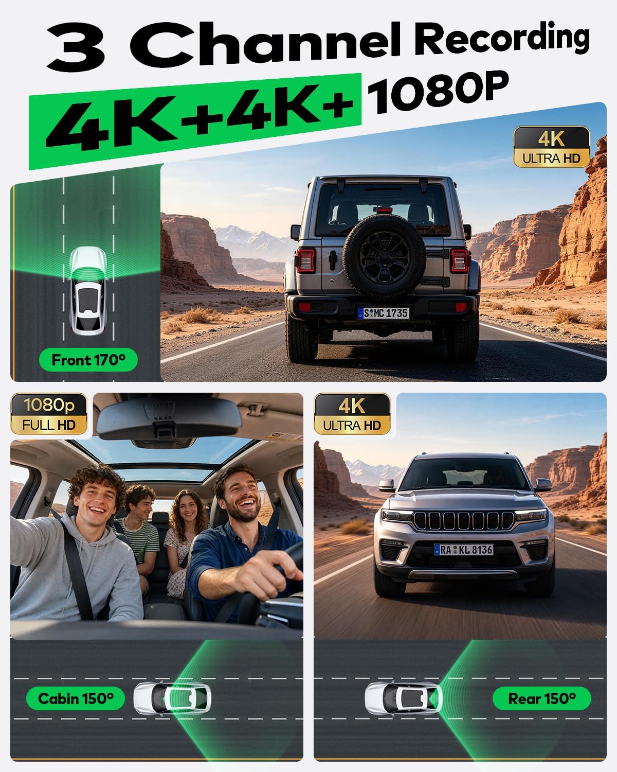 TERUNSOUl 3-Channel Dash Camera