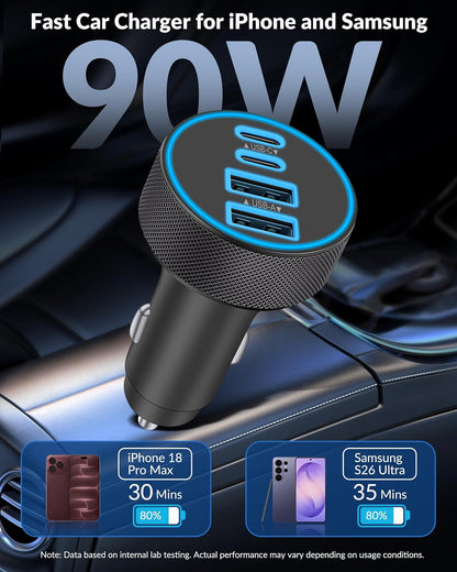 JUNVANG 4-Port USB C Car Charger